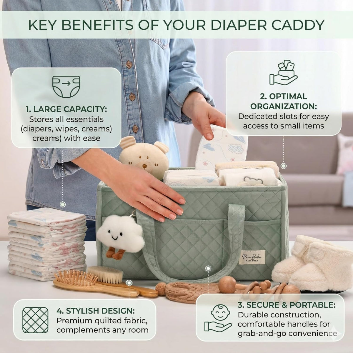 Baby Diaper Caddy Organizer and Portable Nursery Basket - photo 3