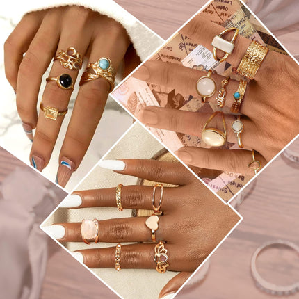 70 Pcs Vintage Crystal Ring Set for Women, Stackable Knuckle Rings - photo 6