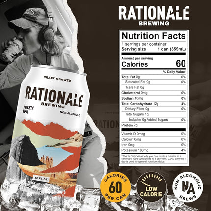 Rationale Brewing Non Alcoholic Hazy IPA - 6 x 12oz Cans - Premium Craft Beverage, Low Calorie, Zero- Alcohol Can Alternative - Award Winning Non-Alcoholic Drinks