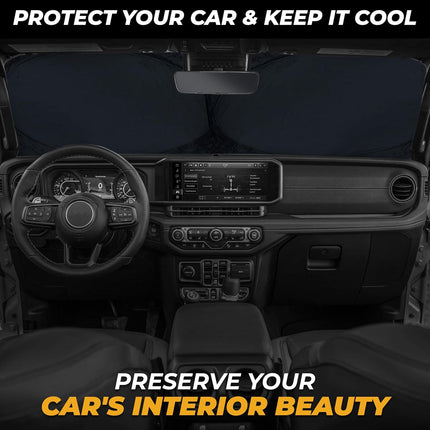 Jeep Windshield Sun Shade - 280T Thickened Material, X-Small (60" x 21"), Windshield Sun Visor Keeps Car Interior Cool, UV Heat and Dashboard Protects, fits with Wrangler, Gladiator and Rubicon
