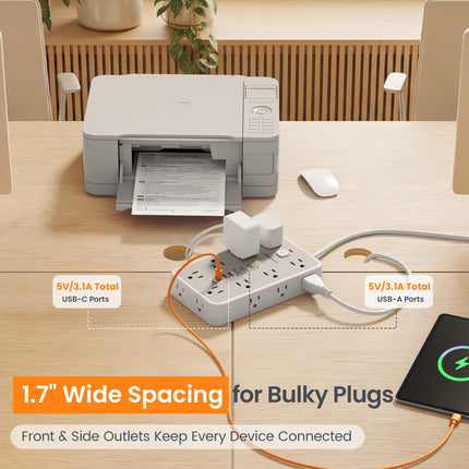 6 FT Surge Protector Power Strip with 6 USB, 16 Outlets, 2400J - photo 3