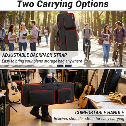 ORKELS 49-Key Keyboard Case, Fully Padded Electric Piano Gig Bag with 10mm Pearl Cotton, Adjustable Shoulder Straps, Carry Handles & Large Accessory Pocket