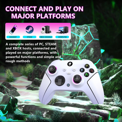 YUYIU Wireless 2.4GHz Controller with 7 Colors RGB Light for Xbox Controller, Xbox One Series X|S,Consoles,Steam PC Windows, with 1000mAh Battery/Dual Vib-ration/Turbo/Programmable, 3.5mm Audio Jack (Pearl white)