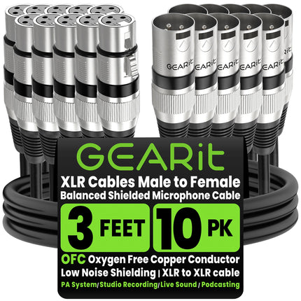 22AWG OFC XLR Cables 10 FT 6-Pack Male to Female for Live Bands