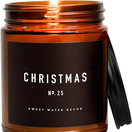 Sweet Water Decor Christmas Candle | Christmas Tree, Apple Cider, and Cinnamon, Winter Holiday Scented Soy Candles for Home | 9oz Amber Jar, 40 Hour Burn Time, Made in the USA