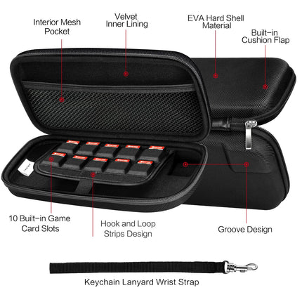 Carrying Case for Nintendo Switch and NEW Switch OLED Model(2021),Portable Hard Shell Pouch Carrying Travel Game Bag for Switch Accessories Holds 10 Game Cartridge (Black)
