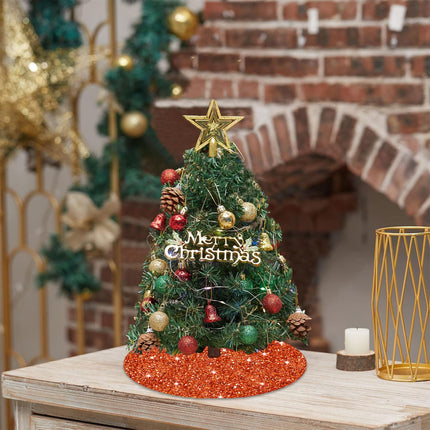 Orange Christmas Tree Skirt 21 Inch Fall Tree Skirt Sequin Velvet Tree Skirt Mini Xmas Tree Skirts Halloween Tree Decoration Glitter Christmas Tree Cover Skirt Mat for Holiday Christmas Tree Ornaments