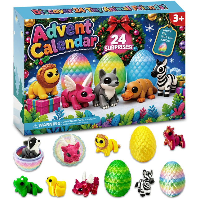 2026 Advent Calendar for Kids: 24days Countdown Calendar 24pack 3d-Printed-Eggs with 3d-Animals Toys, Gifts for Kids Boys Girls