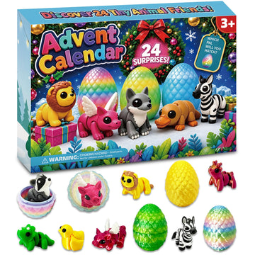 2026 Advent Calendar for Kids: 24days Countdown Calendar 24pack 3d-Printed-Eggs with 3d-Animals Toys, Gifts for Kids Boys Girls