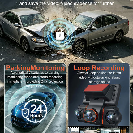4K+1080P*3 FHD Dash Cam Front and Rear, 360° Car Camera, 5.8GHz WiFi 20MB/s
