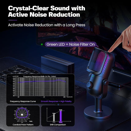USB Microphone for PC Gaming: Condenser Microphone RGB for Gamer with Stand Mic - Recording Mic for Computer&Laptop with Qiuck Mute - Desk Podcast Mic for Podcast & Singing & Streaming & Youtube Black