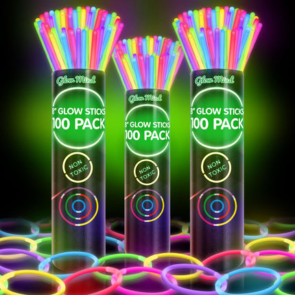 100 Glow Sticks Bulk Party Pack, 8" Halloween Glow Bracelets and Necklaces
