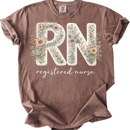 Floral RN Registered Nurse Comfort Colors T-Shirt Cute Botanical Nurse Shirt Healthcare Worker Gift
