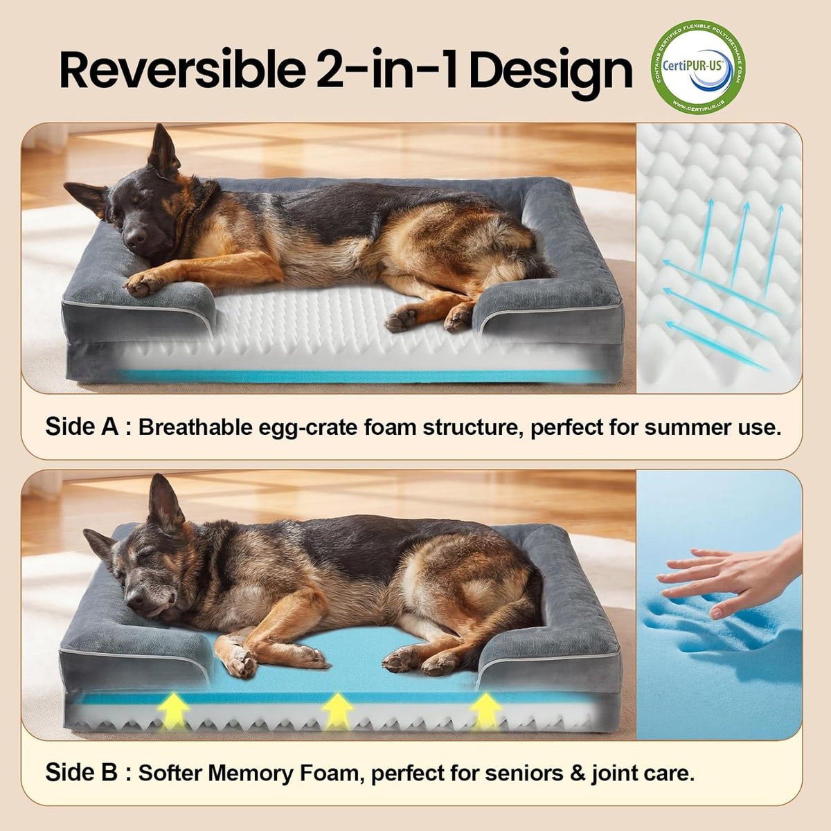 Orthopedic Memory Foam Pet Sofa Bed, 44-Inch Gray - photo 4
