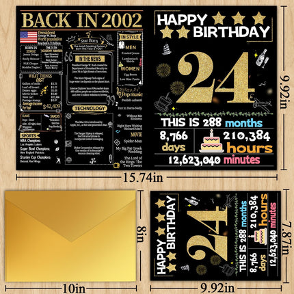 Joycard 24th Birthday Card with Envelope, 24th Birthday Decorations for Her Him, 24th Birthday Gifts for Daughter Son, Happy Birthday Cards for 24 Year Old Grandson Granddaughter, Back in 2002