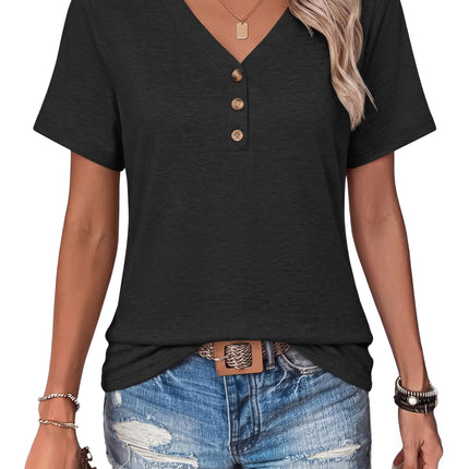 Women's V Neck T Shirts Short Sleeve Tee Summer Loose Casual Tops