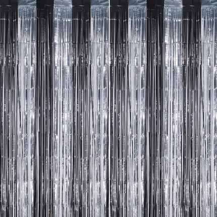 2 Pack Foil Fringe Backdrop - Red&Black Shiny Tinsel Curtains for Party Decoration/Photo Booth Props - 3.3x6.6 FT Metallic Foil Backdrop for Birthday, Wedding, Graduation, Christmas.