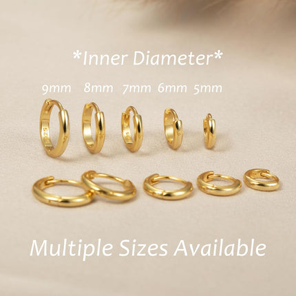 925 Sterling Silver Small Hoop Earrings for Women,Gold or Silver,14K Gold Plated Tiny Huggie Earrings fit Cartilage,Helix,Tragus,Earlobe Piercing Jewelry,Lightweight&Hypoallergenic,5mm/6mm/7mm/8mm/9mm