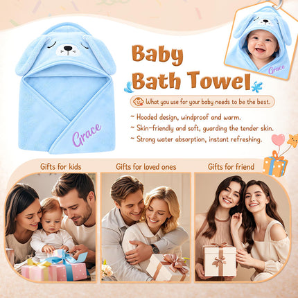 Personalized Baby Hooded Towel with Name, Custom Name Animal Bath Towel