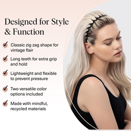 Zig Zag Headbands for Women - Black and Tortoise, 2 pcs