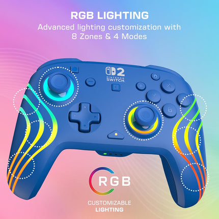 Turtle Beach Afterglow Wave Wireless RGB Gaming Controller - Officially Licensed for Nintendo Switch 2, Nintendo Switch/Switch Lite/OLED - TMR Thumbsticks, Customizable Lighting – Blue