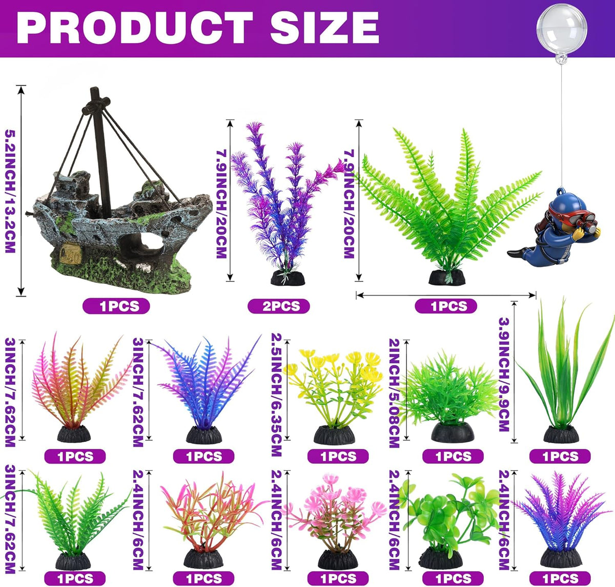 Fish Tank Decor Set with Shipwreck Decoration - photo 2