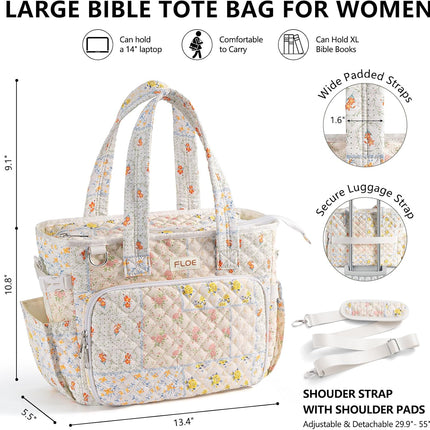 Large Quilted Puffer Bible Bag for Women with Shoulder Strap