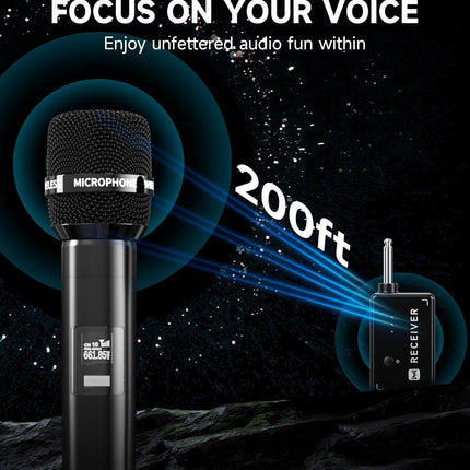 Wireless Microphones, Wireless Microphone with One-to-One Chip Connection, Less latency, 200FT Range, 40H Rechargeable Battery,Plug and Play, Ergonomic Design, Microphone for Singing, Speaker, Party