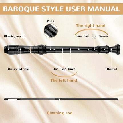 Soprano Recorder 8-Hole Instrument for Beginners Kids Students, Baroque Style C Key Flute with Cleaning - photo 3
