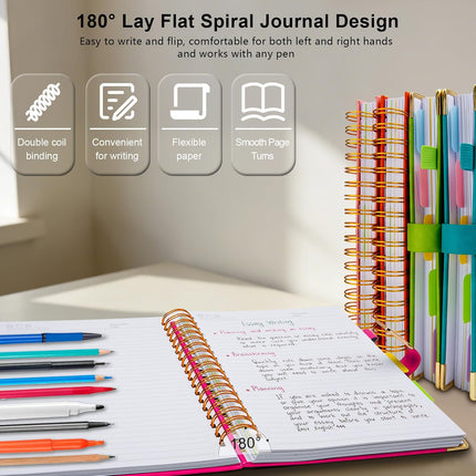 Hardcover Spiral Notebook College Ruled, 8"x10" Leather Journal Notebook with Magnetic Closure, 300 Pages 5 Subject Notebook with Dividers Tabs Journal for Women Men, Work, School