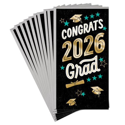 Hallmark Year-Dated Graduation Money Holder Cards, Congrats 2026 Grad (10 Cards with Envelopes) Black, Blue, Gold Foil
