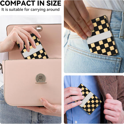 Business Card Holder，Men and Women Business Card Holder Case Featuring a Lustrous PU Leather Exterior, an Ultra-Thin Stainless Steel Frame, and a Magnetic Closure，Black