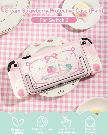 Strawberries with Cream Pink Silicone Protective Case with Thumb Grip Caps - photo 2