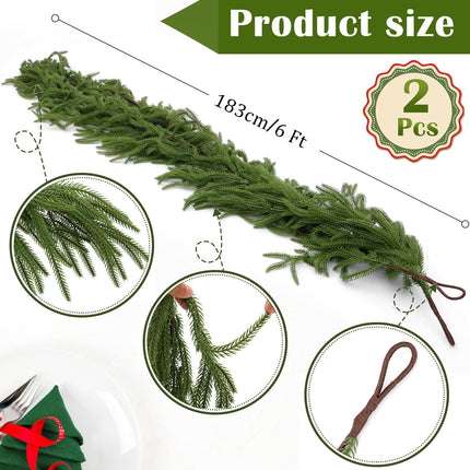 2Pcs 6FT Christmas Garlands, Real Touch Norfolk Pine Garland