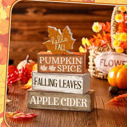 4 Pcs Thanksgiving Table Decor Wooden Stacked Maple Leaf Fall Decor