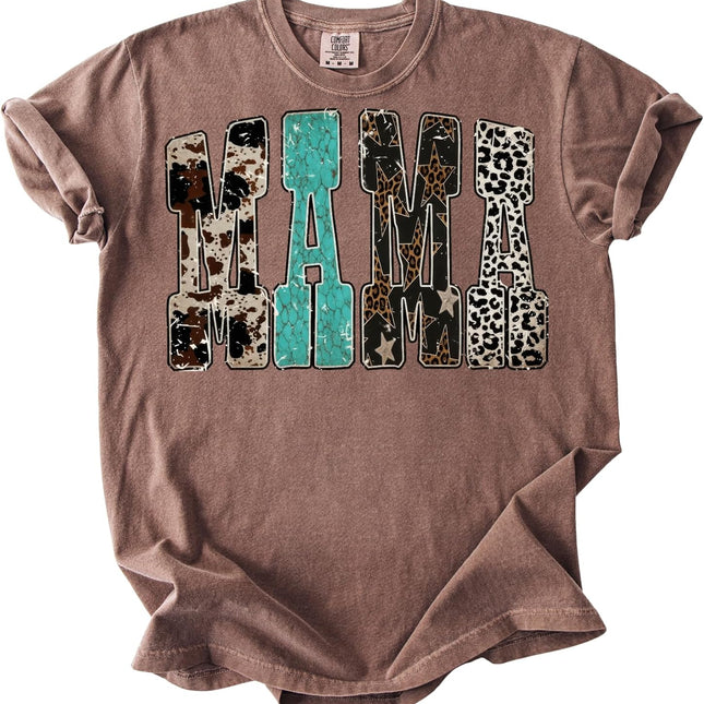 Mama Western Cow Print Leopard Star T-Shirt Mother's Day