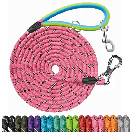 30 FT Dog Leash, Obedience Recall Training Agility Lead, with 2 Swivel Hooks, Reflective Threads and Soft Handle, Puppy Leash for Walking, Hunting, Camping for Small Medium and Large Dogs-Black