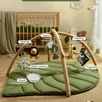 Blissful Diary Baby Play Gym & Activity Mat, Oversize Leaf Shaped Baby Play Mat w 6 Detachable Toys, Tummy Time Mat Promote Motor Skills & Sensory Development Mat, Newborn Infant Baby Essentials Gift