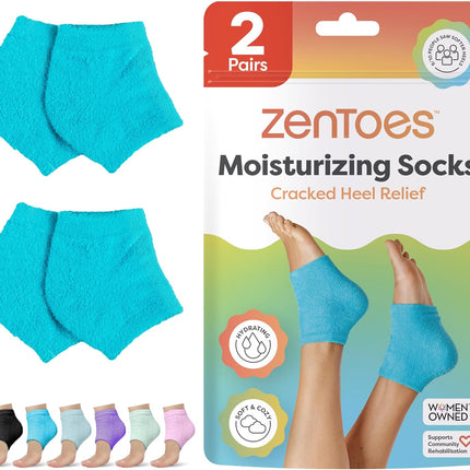 Moisturizing Socks for Cracked Heel Treatment, Vitamin E, Olive Oil and Jojoba Oil Infused Heel Socks, Spa Gifts for Women, Mothers Day Gifts (Fuzzy Blue, Regular)