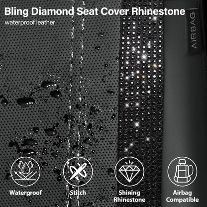Leather Bling Diamond Car Seat Covers Full Set - Black Universal Fit - photo 5