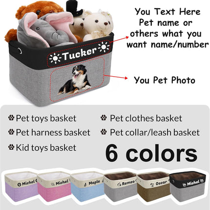 Personalized Dog Toy Basket with Pet's Name, Custom Dog Toy Bin, Sturdy Foldable Collapsible Storage Box, Dog Toy Box with Handles for Dog Toys, Dog Clothing, Dog Apparel, Accessories (Black)