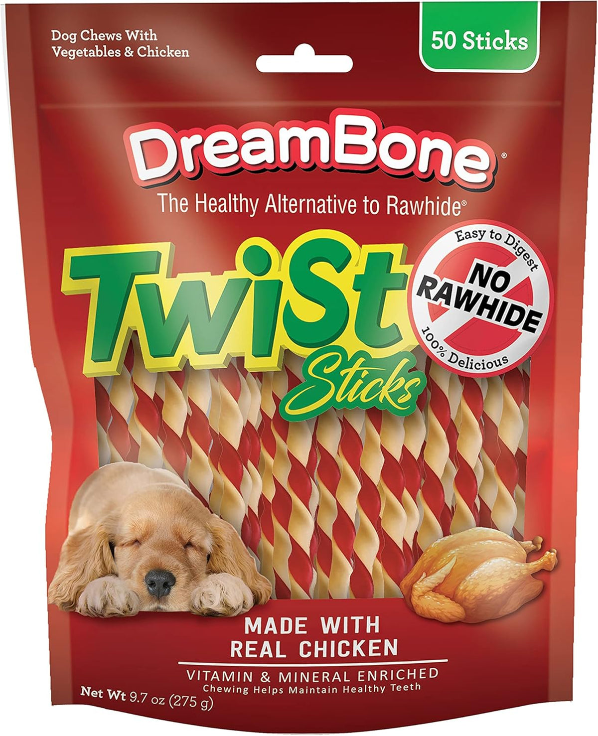 Rawhide-Free Twist Sticks Chews for Dogs, 50 Count