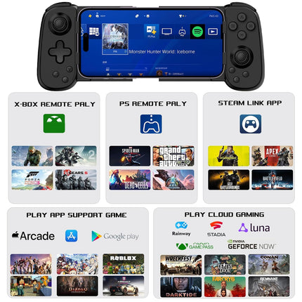 arVin Mobile Gaming Controller for iPhone 16/15/14/iPad/Android Phone/Tablet/Switch, PS Remote Player Gamepad for PS5/PS4/Xbox/PC, Wireless Joystick Play Cloud Gaming, Arcade Mfi Games, CODM, Roblox