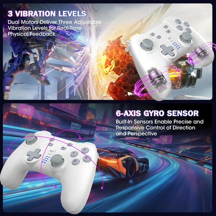 Wireless Switch Controller for Nintendo Switch/Switch 2/Lite/OLED/PC,Gamepad Supports Dual Vibration/6-Axis Gyroscope/Programmable/Turbo,Ergonomically Designed Precise Joystick (White)