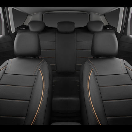 CAR PASS Universal FIT Piping Leather Car Seat Cover, for suvs,Van,Trucks,Airbag Compatible,Inside Zipper Design and Reserved Opening Holes (Full Set, Black and Beige)