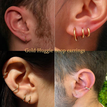 Hypoallergenic Titanium Hoop Earrings for Women&Men-8mm 10mm 12mm Small Silver Gold Black Huggie Hoops,Cartilage&Helix Sleeper Earrings for Sensitive Skin