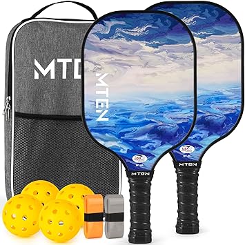 MTEN Pickleball Paddles Set of 2 USAPA Approved with Balls and Bag