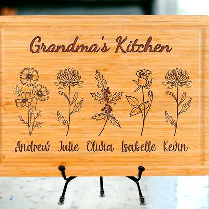 Personalized Cutting Boards, Gifts for Mom - Grandma, Birth Flower Grandma's Garden, Christmas, Birthday Mothers Day Gift for Grandma From Grandkids, Son - Daughter, Chopping Board for Mom's Kitchen
