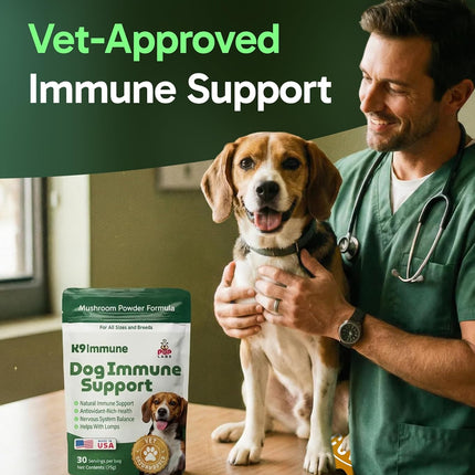 K9 Immune, All-Natural Mushroom Powder for Dogs for Immunity, Digestion, Joints, & Energy, Antioxidant-Rich & USA-Made, Dog Immune Support with Turkey Tail Mushroom for Dogs, 30 Servings