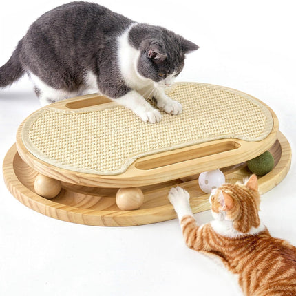ZOMISIA Cat Scratcher with Ball Track Toy, Large Sisal Scratch Pad for Indoor Adult Cats, Wooden Interactive Cat Puzzle Toys for Kitten Mental Stimulation Self Play Home Enrichment